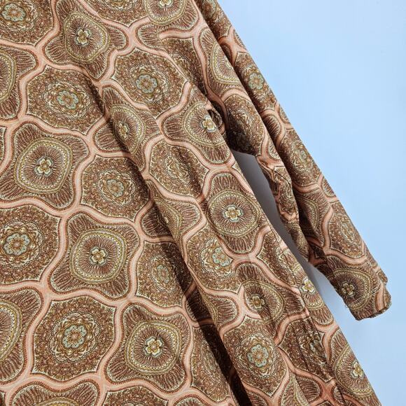 Soft Surroundings Lillia Tunic Top Brown Beaded V-Neck Tile Print 3/4 Sleeve PM - Picture 6 of 7